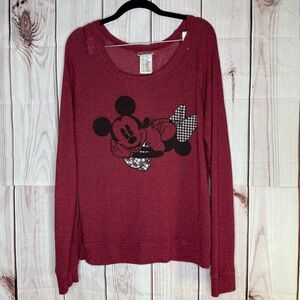 Disney Parks Mickey & Minnie Mouse Red Burgundy Sweater